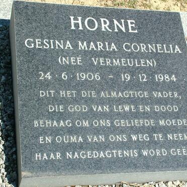 HORNE Gesina Maria Cornelia nee VERMEULEN 1906-1984
