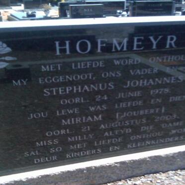 HOFMEYR Stephanus Johannes -1978 &amp; Miriam JOUBERT -2003