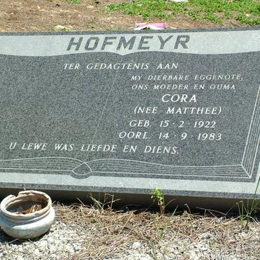 HOFMEYR Cora nee MATTHEE 1922-1983