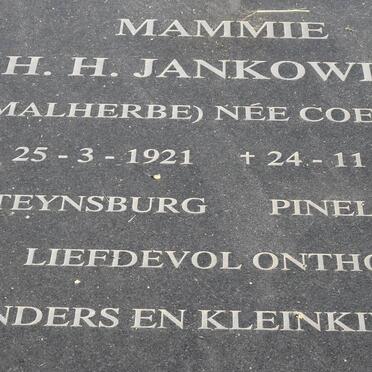 JANKOWITZ H.H. voorheen MALHERBE nee COETZEE 1921-2004