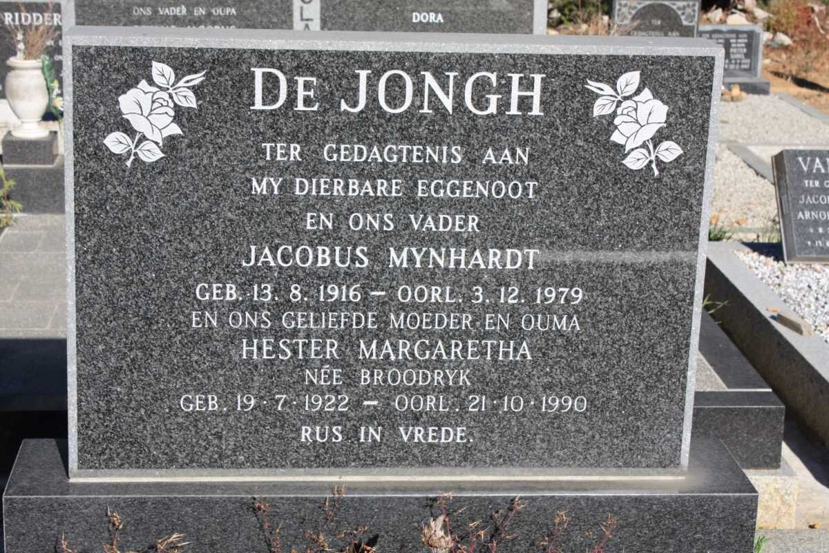 JONGH Jacobus Mynhardt, de 1916-1979 &amp; Hester Margaretha BROODRYK 1922-1990