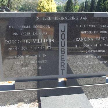 JOUBERT Rocco De Villiers 1909-1978 &amp; Francina Carolina 1909-1996