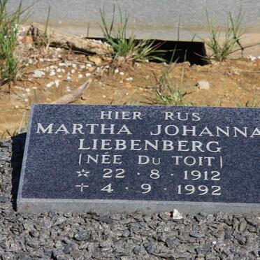 LIEBENBERG Martha Johanna nee DU TOIT 1912-1992