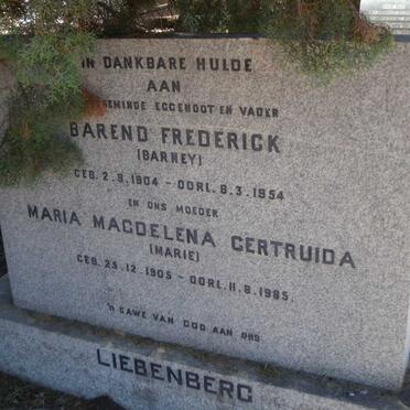 LIEBENBERG Barend Frederik 1904-1954 & Maria Magdalena Gertruida 1905-1985