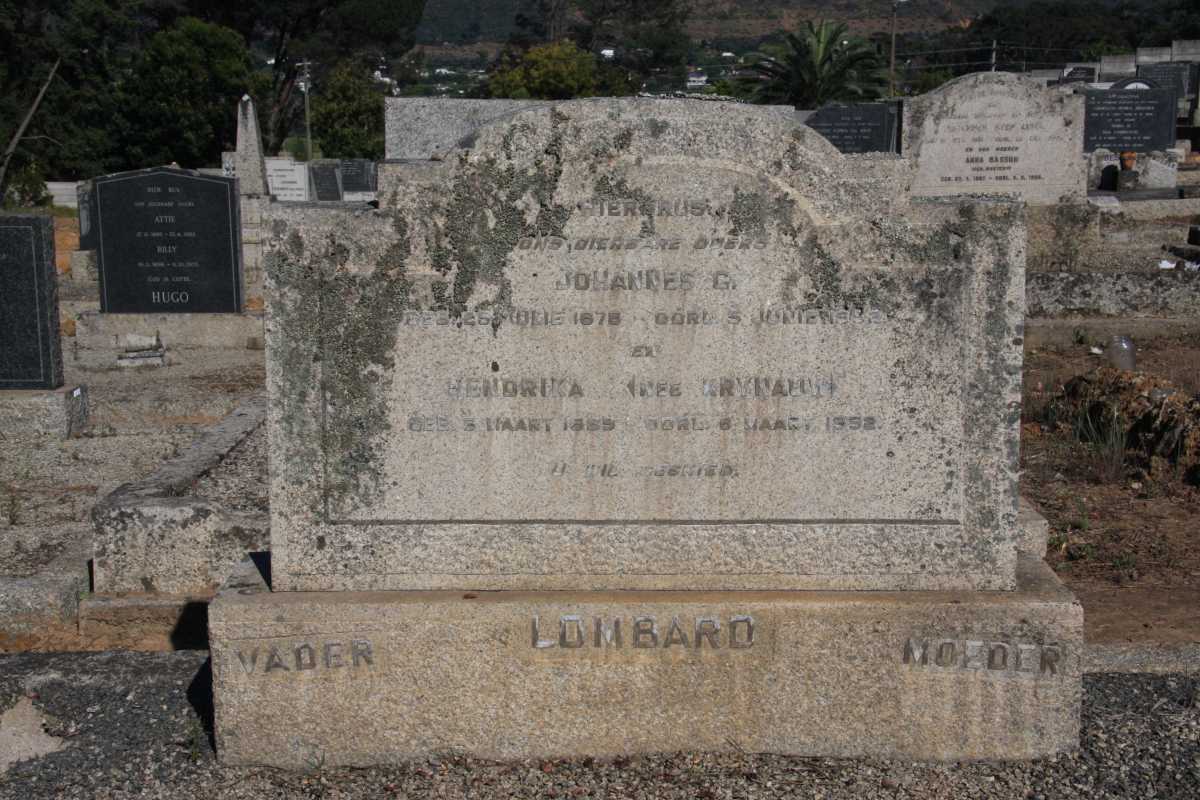 LOMBARD Johannes G. 1878-195? & Hendrika KRYNAUW 18??-195?