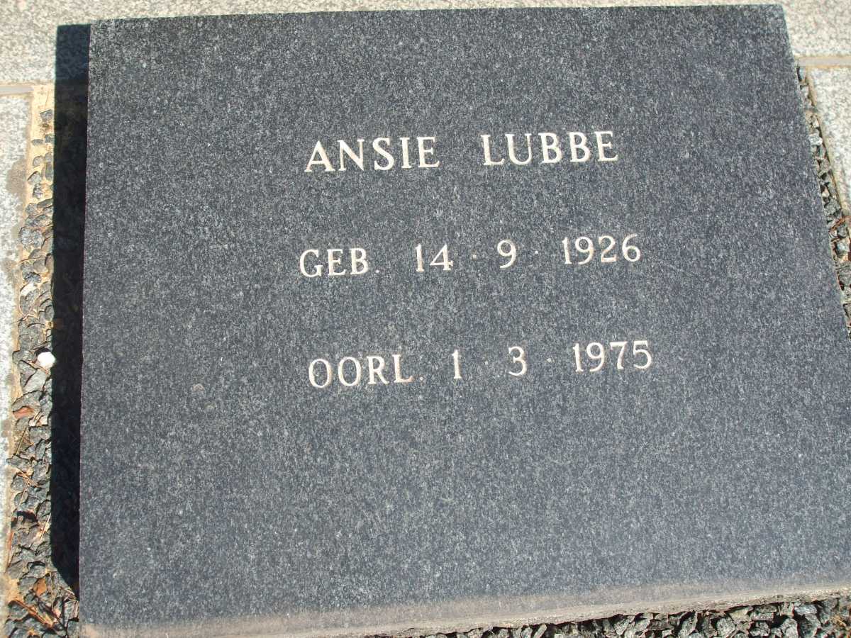 LUBBE Ansie 1926-1975