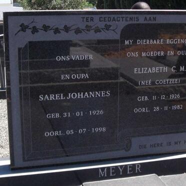 MEYER Sarel Johannes 1926-1998 & Elizabeth C.M. COETZEE 1926-1982
