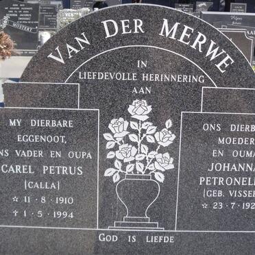 MERWE Carel Petrus, van der 1910-1994 & Johanna Petronella VISSER 1924-