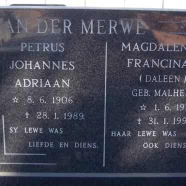 MERWE Petrus Johannes Adriaan, van der 1906-1989 & Magdalena Francina MALHERBE 1912-1993 