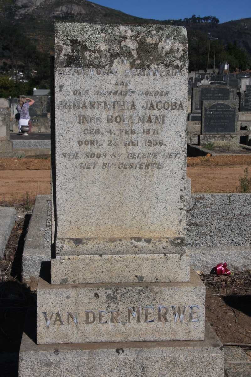 MERWE Emmarentia Jacoba, van der nee BOLTMAN 1871-1936
