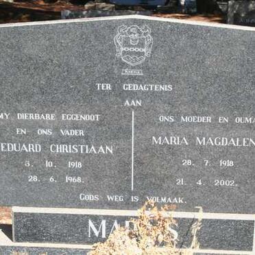 MARAIS Eduard Christiaan 1918-1968 & Maria Magdalena 1918-2002