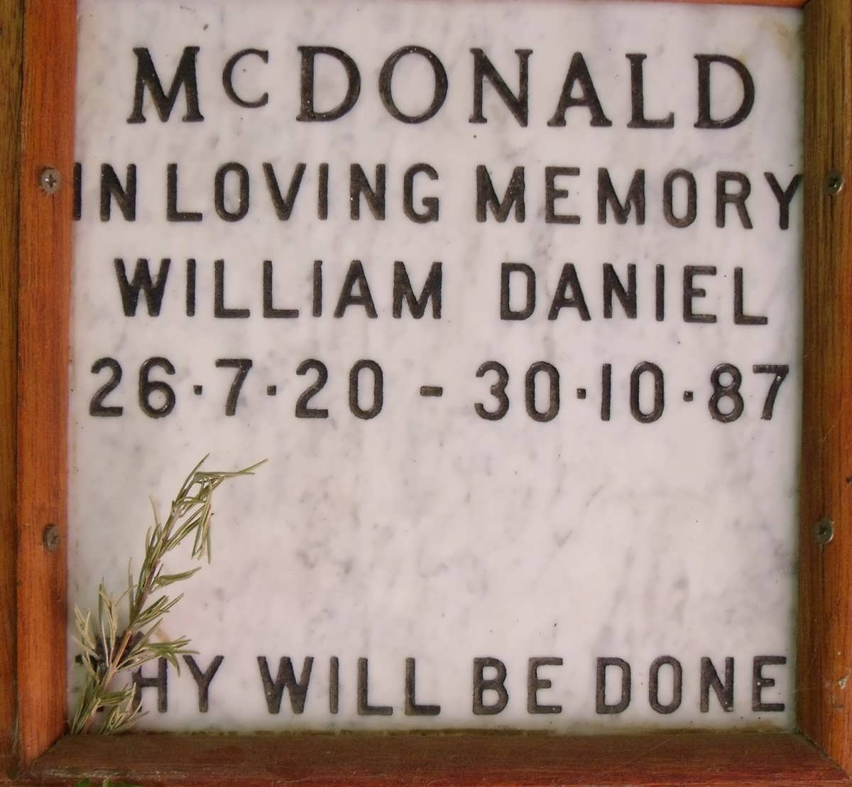 McDONALD William Daniel 1920-1987