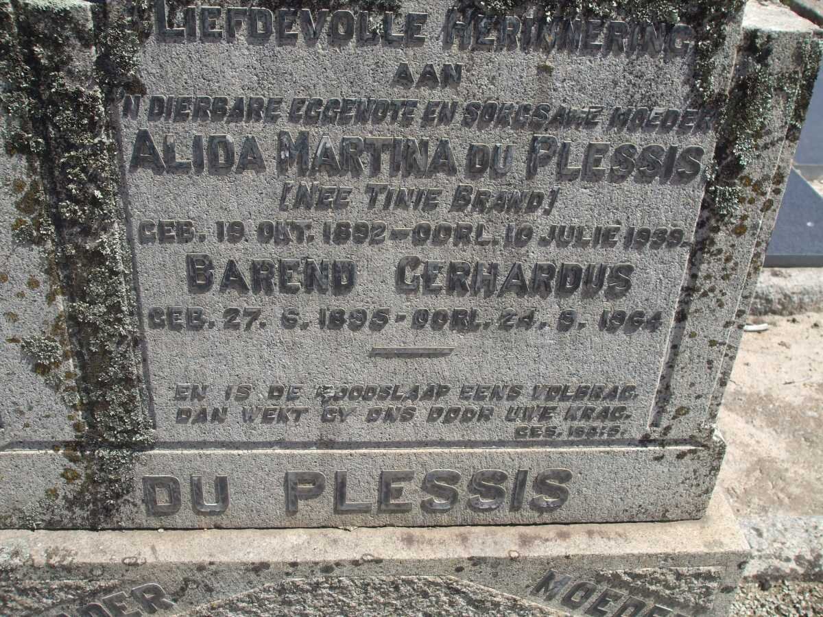 PLESSIS Barend Gerhardus, du 1895-1964 &amp; Alida Martina BRAND 1892-1939