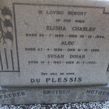 PLESSIS Elisha Charles, du 1899-1934 &amp; Susan Dinah 1903-1968 :: PLESSIS Alec, du 1936-1955