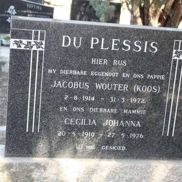 PLESSIS Jacobus Wouter, du 1914-1972 &amp; Cecilia Johanna 1910-1976