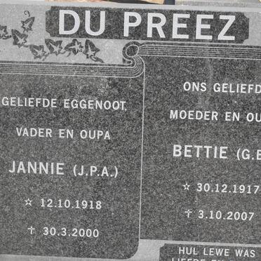 PREEZ J.P.A., du 1918-2000 &amp; G.E. 1917-2007