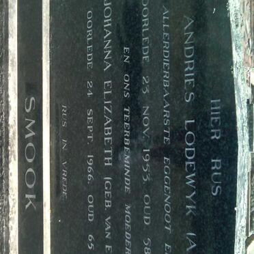 SMOOK Andries Lodewyk -1953 & Johanna Elizabeth VAN EYSSEN -1966