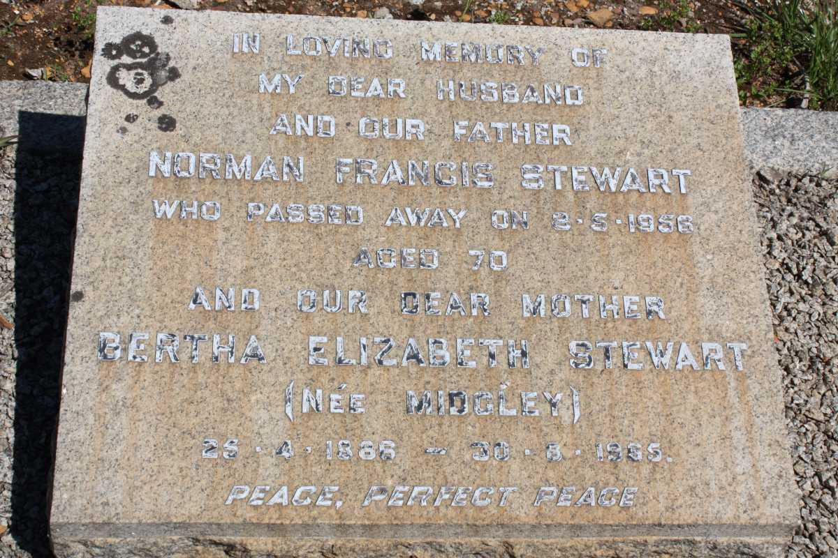 STEWART Norman Francis -1956 & Bertha Elizabeth MIDGLEY 1886-1965