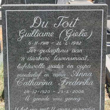 TOIT Guilliame, du 1918-1982 &amp; Anna Catharina Frederika 1920-2006