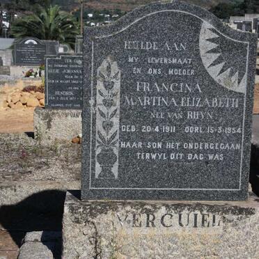 VERCUIEL Francina martina Elizabeth nee VAN RHYN 1911-1954