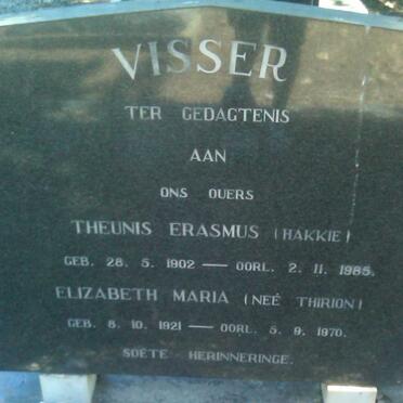 VISSER Theunis Erasmus 1902-1985 &amp; Elizabeth Maria THIRION 1921-1970
