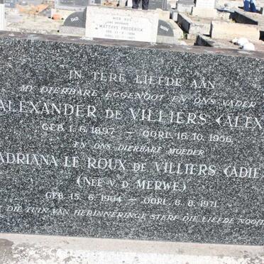 VILLIERS Alexander, de 1897-1956 &amp; Adriana Le Roux V.D. MERWE 1904-1971