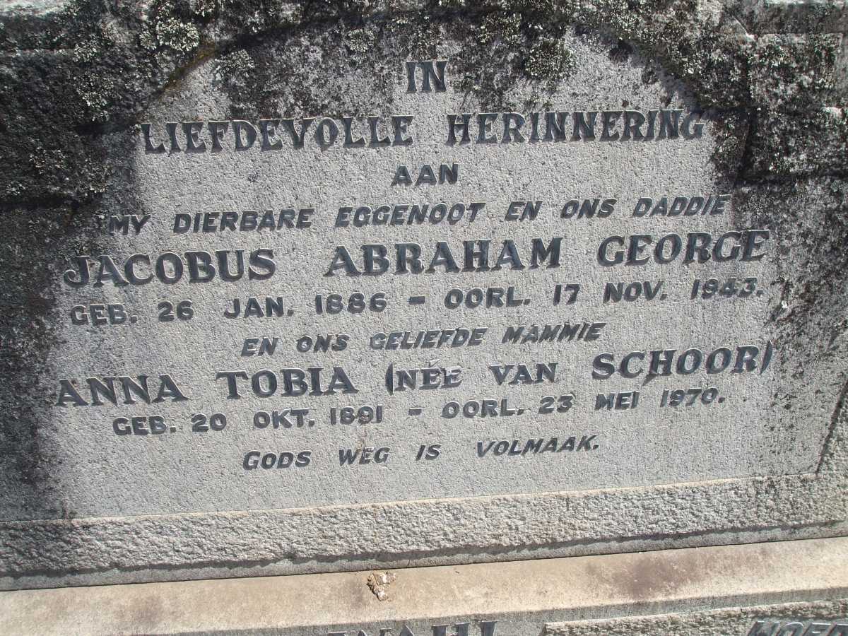 WAHL Jacobus Abraham George 1886-1943 & Anna Tobia VAN SCHOOR 1891-1970