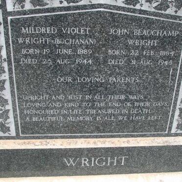 WRIGHT John Beauchamp 1884-1945 & Mildred Violet BUCHANAN 1889-1944