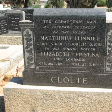 CLOETE Marthinus 1888-1958 &amp; Elizabeth Christina LOMBARD 1891-1967