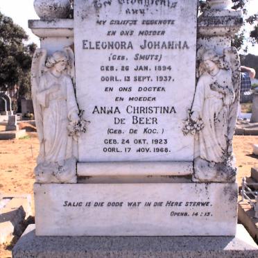 KOCK Eleonora Johanna, de nee SMUTS 1894-1937 :: DE BEER Anna Christina nee DE KOCK 1923-1968