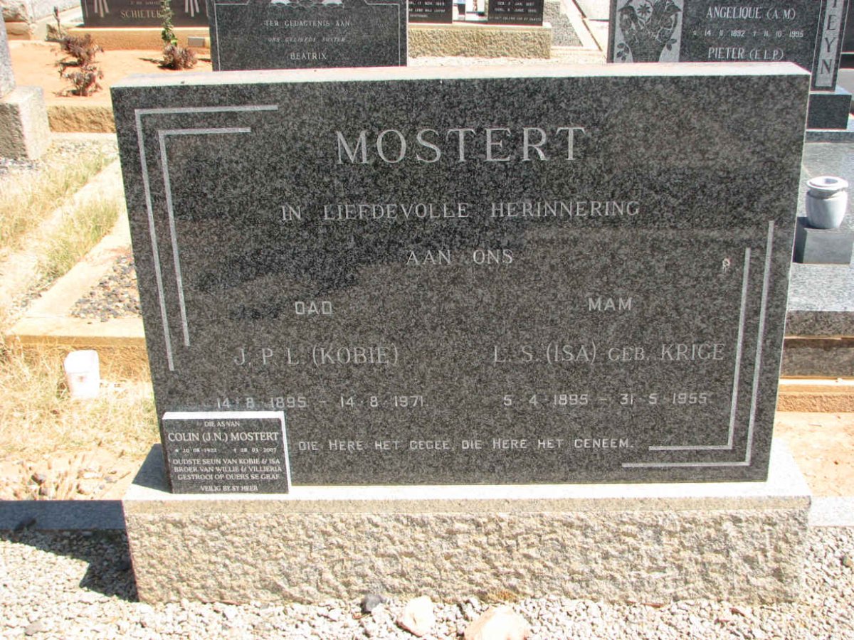 MOSTERT J.P.L. 1895-1971 &amp; L.S. KRIGE 1895-1955
