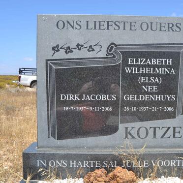 KOTZE Dirk Jacobus 1937-2006 &amp; Elizabeth Wilhelmina GELDENHUYS 1937-2006