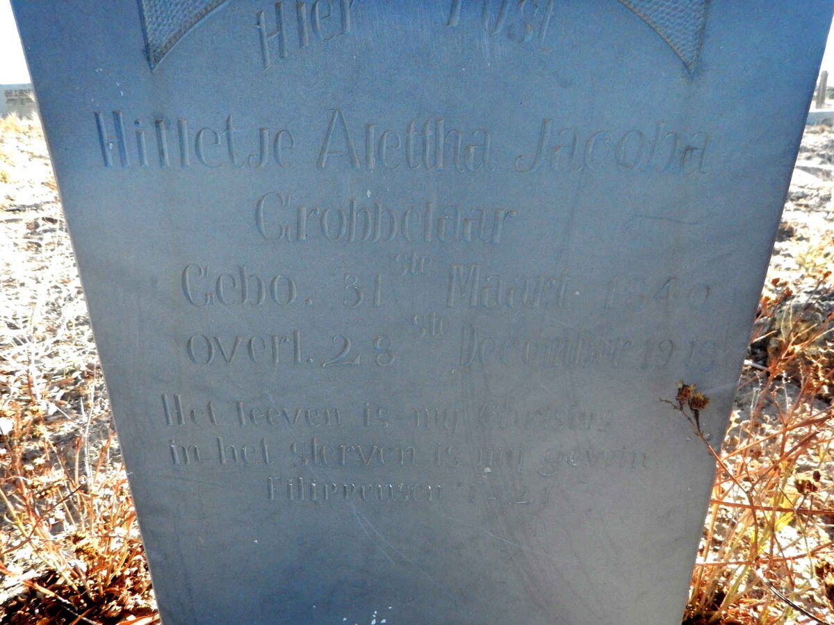 GROBBELAAR Hilletje Alettha Jacoba nee HANEKOM 1840-1919