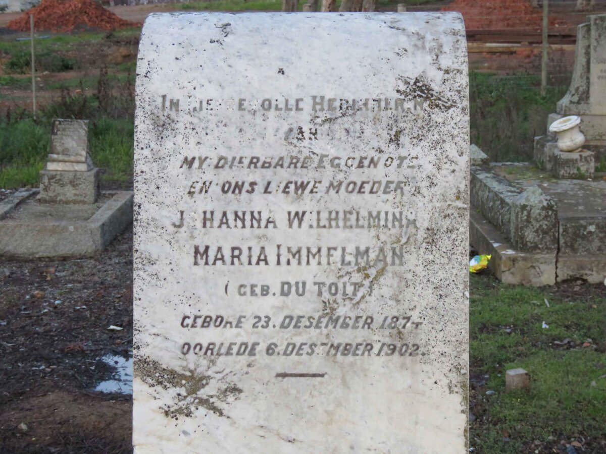 IMMELMAN Johanna Wilhelmina Maria nee DU TOIT 1874-1902