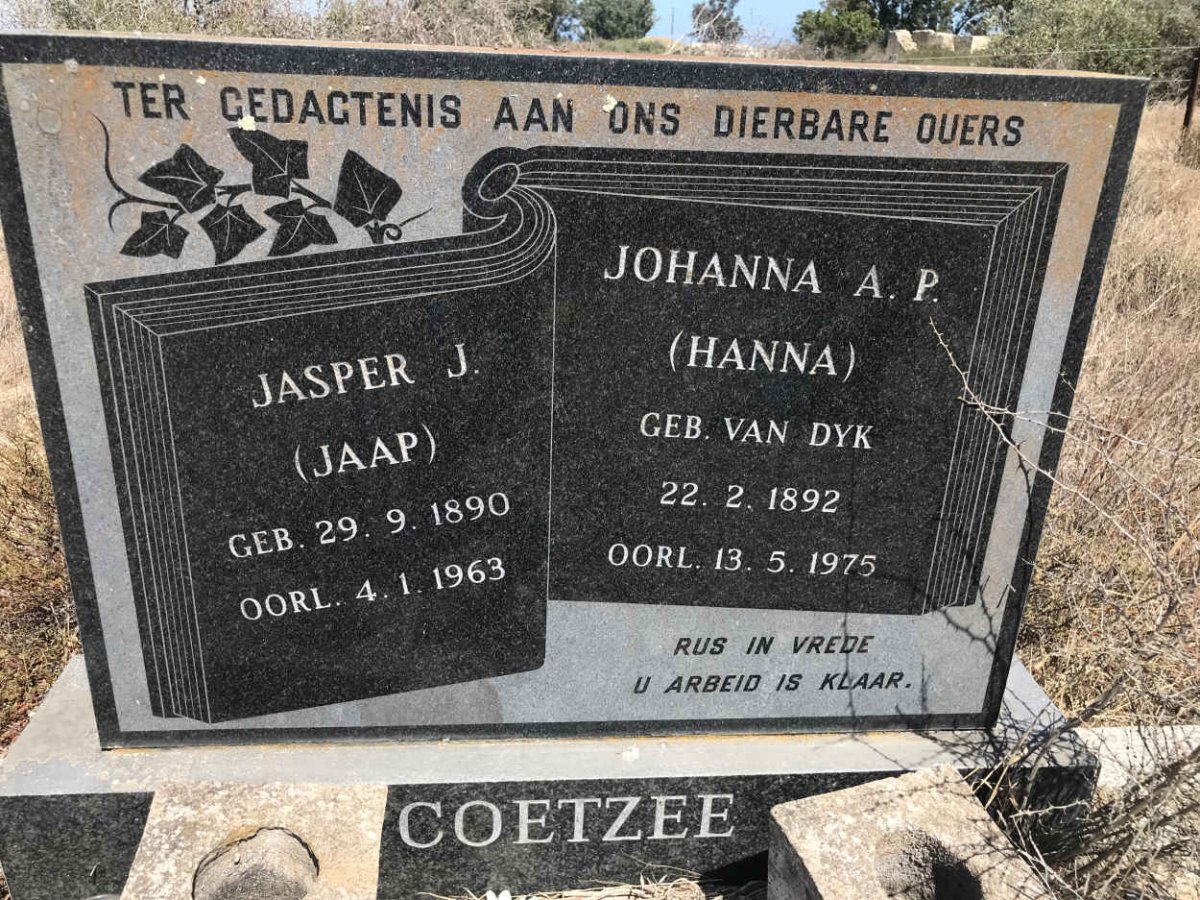 COETZEE Jasper J. 1890-1963 & Johanna A.P. VAN DYK 1892-1975