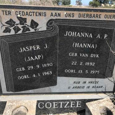 COETZEE Jasper J. 1890-1963 & Johanna A.P. VAN DYK 1892-1975