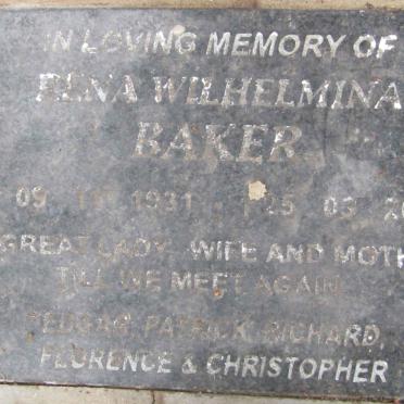 BAKER Rena Wilhelmina 1931-2010