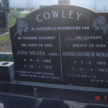 COWLEY John Milner 1899-1975 &amp; Alberta Elizabeth Nicolassina 1906-1985