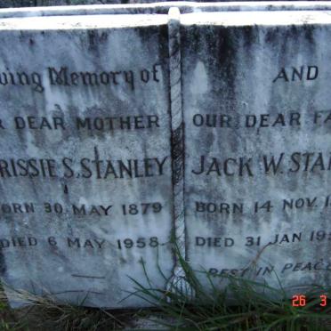 STANLEY Jack W. 1877-1952 &amp; Chrissie S. 1879-1958