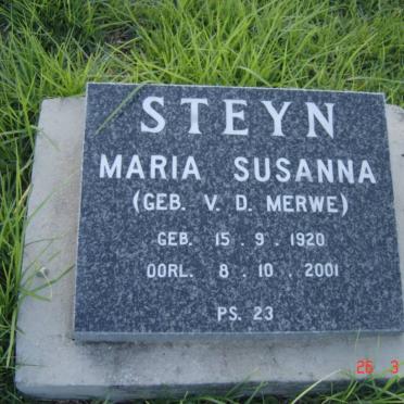 STEYN Maria Susanna nee van der Merwe 1920-2001