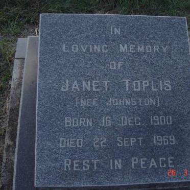 TOPLIS Janet nee JOHNSTON 1900-1969