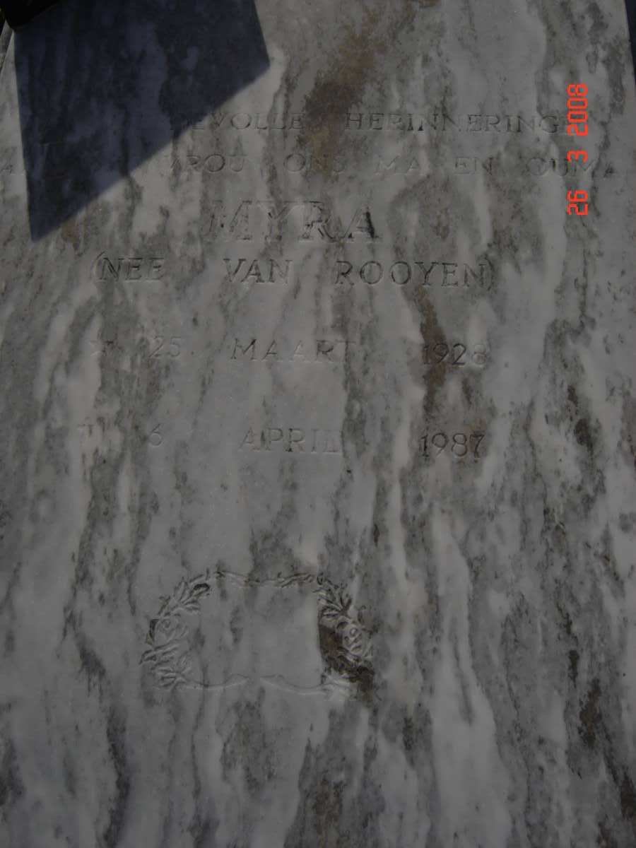 ? Myra nee VAN ROOYEN 1928-1987