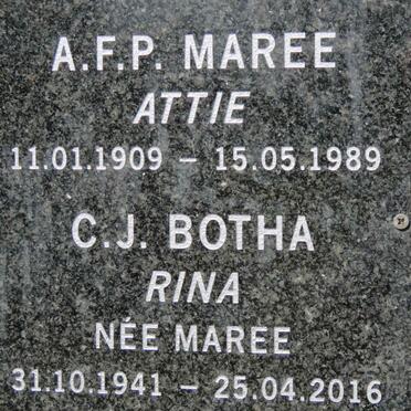 MAREE A.F.P. 1909-1989 :: BOTHA C.J. nee MAREE 1941-2016