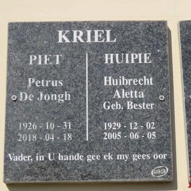 KRIEL Petrus de Jongh 1926-2018 &amp; Huibrecht Aletta BESTER 1929-2005