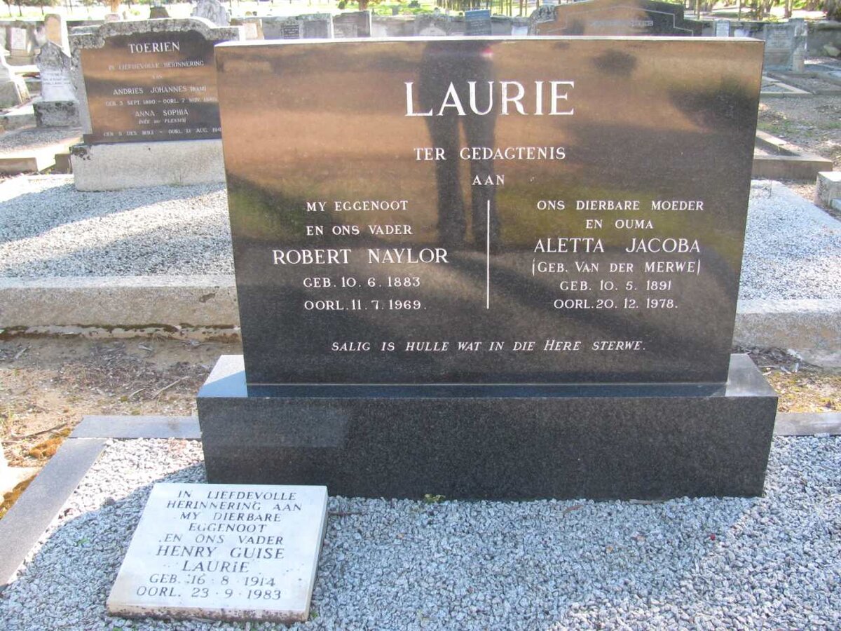 LAURIE Robert Naylor 1883-1969 &amp; Aletta Jacoba VAN DER MERWE 1891-1978 :: LAURIE Henry Guise 1914-1983