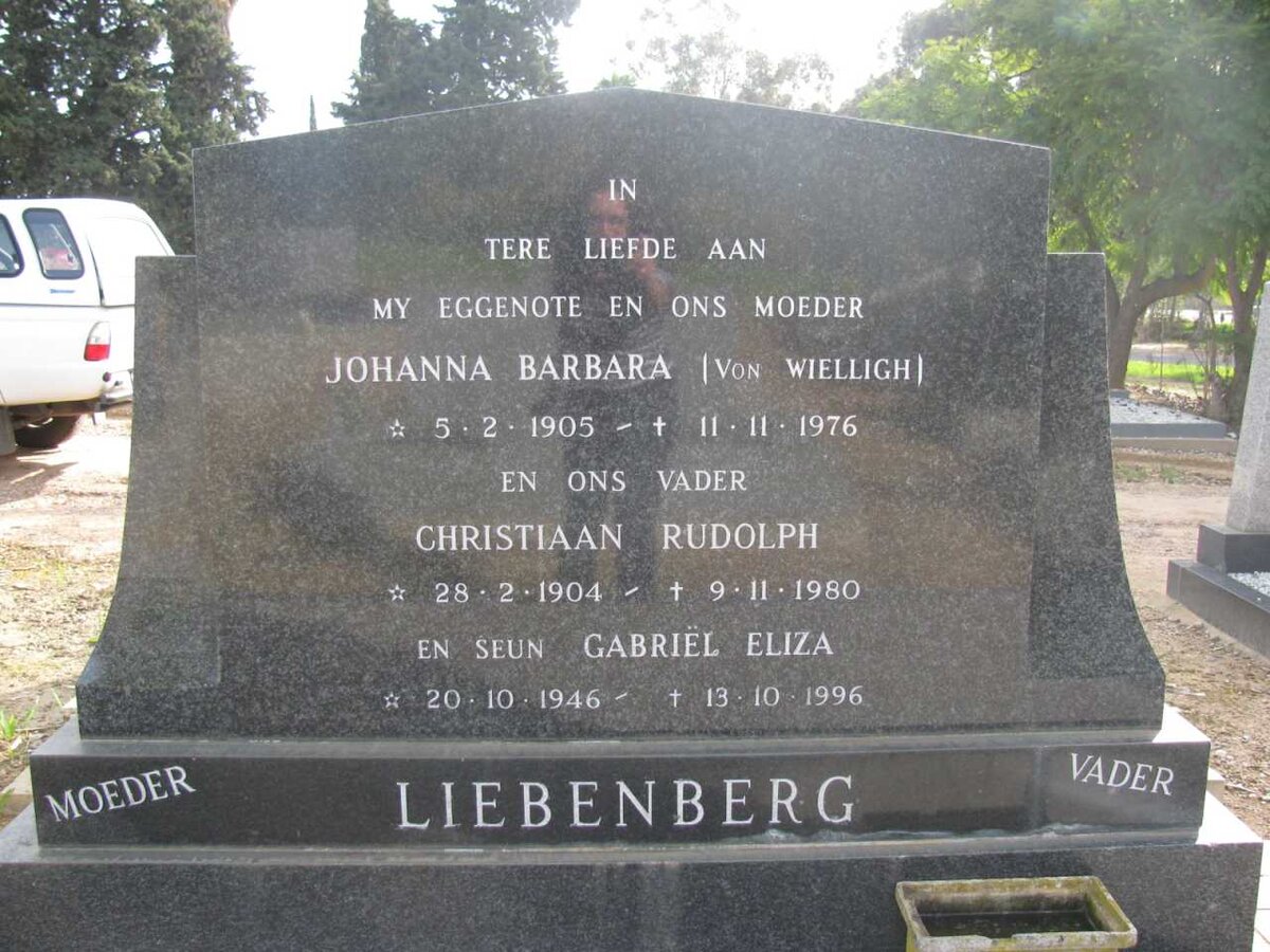 LIEBENBERG Christiaan Rudolph 1904-1980 &amp; Johanna Barbara VON WIELLIGH 1905-1976 :: LIEBENBERG Gabriël Eliza 1946-1996