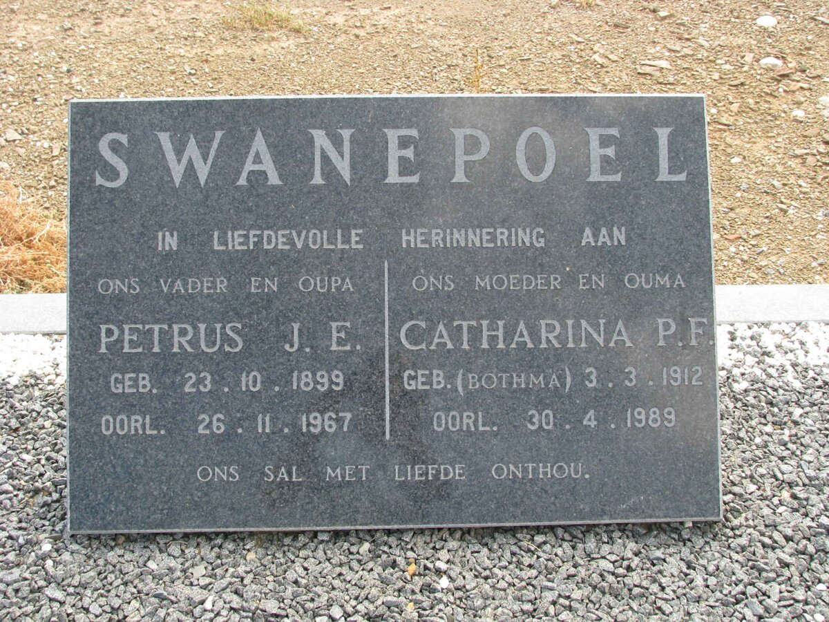 SWANEPOEL Petrus J.E. 1899-1967 &amp; Catharina P.F. BOTHMA 1912-1989