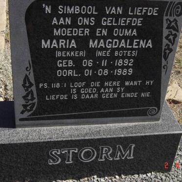 STORM Maria Magdalena, formerly BEKKER, nee BOTES 1892-1989