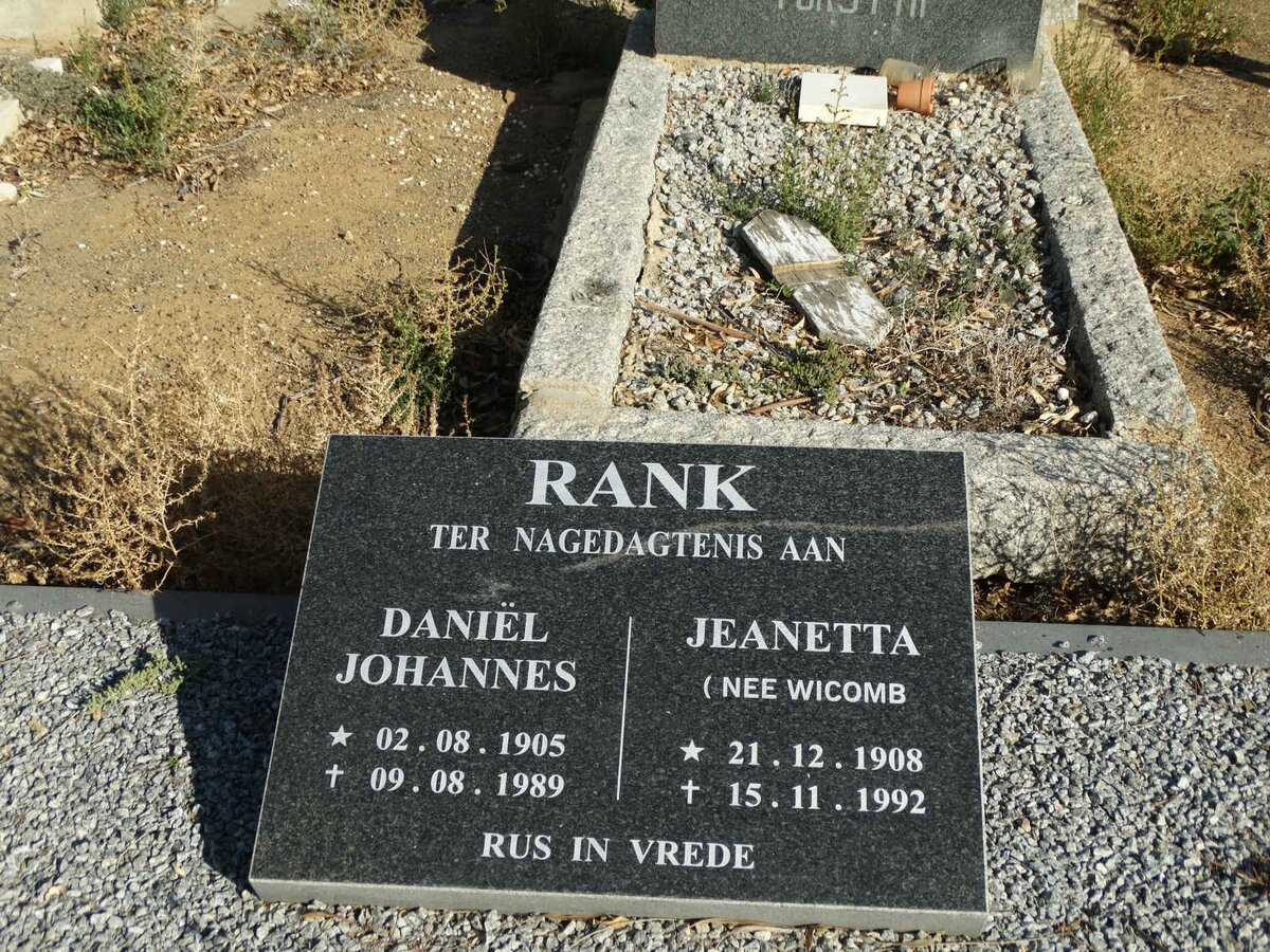 RANK Daniel Johannes 1905-1989 &amp; Jeanetta WICOMB 1908-1992