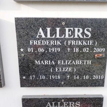 ALLERS Frederik 1919-2009 &amp; Maria Elizabeth 1918-2010